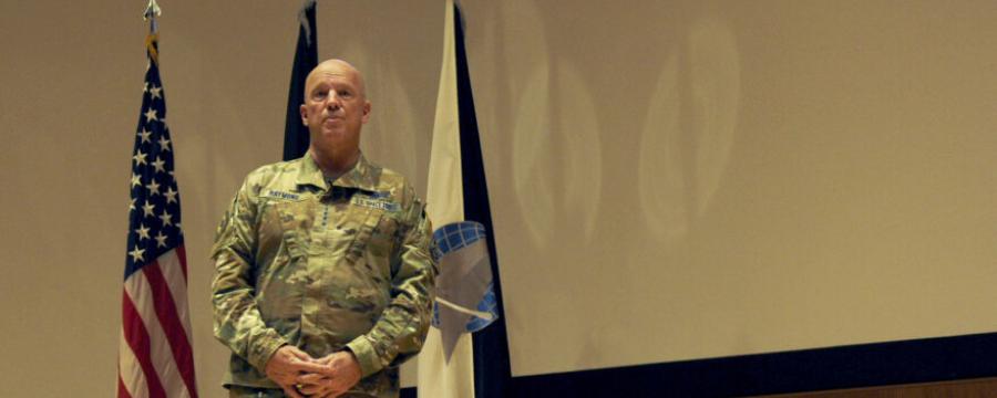 U.S. Space Force Gen. John "Jay" Raymond, chief of space operations, speaks at the National Air and Space Intelligence Center. Credit: U.S. Air Force