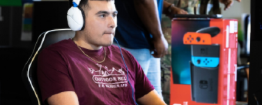 Col. Peter Bonetti, 90th Missile Wing commander and Chief Master Sgt. Nicholas Taylor, 90 MW command chief, conduct a ribbon-cutting ceremony for the Fall Hall Game Capsule on F.E. Warren Air Force Base, Wyoming, June 5, 2021. The game room was tied to the Air Force Gaming League allowing Airmen to participate in person or online for our 165 Discord members. U.S. Air Force photo by Tech. Sgt. Rayshard Carter